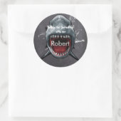 Sticker Rond Anniversaire du requin, Attaque du requin, Merci (Sac)