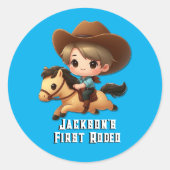 Sticker Rond Anniversaire du Rodéo Cute Cowboy (Devant)
