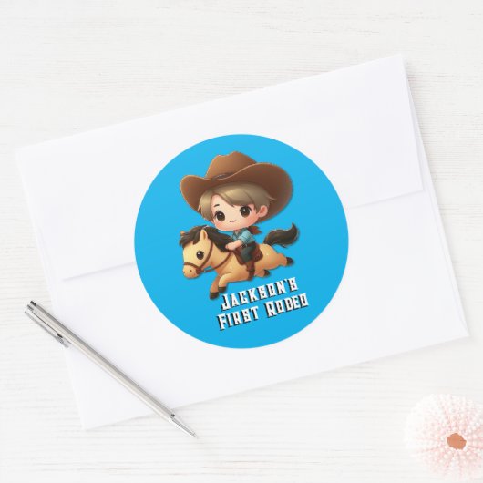 Sticker Rond Anniversaire du Rodéo Cute Cowboy (Enveloppe)