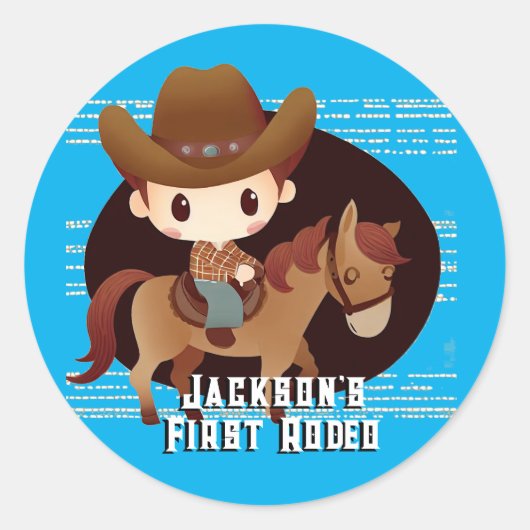 Sticker Rond Anniversaire du Rodéo Cute Cowboy (Devant)