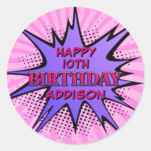 Sticker Rond Anniversaire du super-héros des filles (Devant)