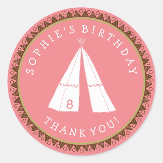 Sticker Rond Anniversaire du Tipi rose d'Amérique (Devant)