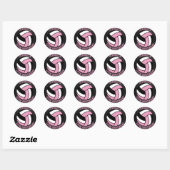 Sticker Rond Anniversaire du volley-ball rose, noir et blanc (Feuille)
