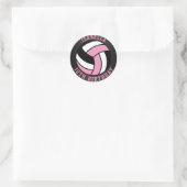 Sticker Rond Anniversaire du volley-ball rose, noir et blanc (Sac)