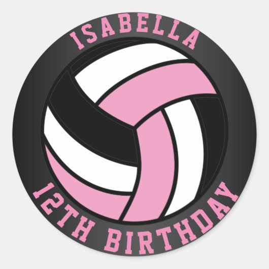 Sticker Rond Anniversaire du volley-ball rose, noir et blanc (Devant)