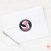Sticker Rond Anniversaire du volley-ball rose, noir et blanc (Enveloppe)