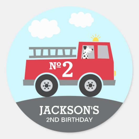 Sticker Rond Anniversaire d'un camion d'incendie personnalisé (Devant)
