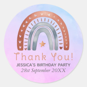 Sticker Rond Anniversaire Enfant Arc-en-Ciel Aquarelle Bohème M
