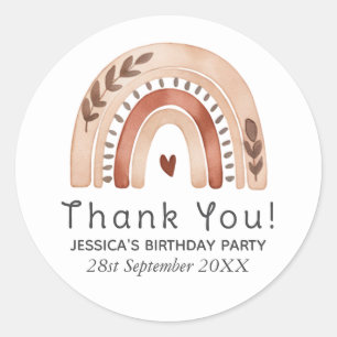 Sticker Rond Anniversaire Enfants Arc-en-Ciel Aquarelle Bohème
