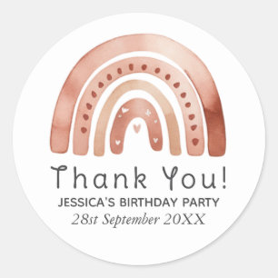 Sticker Rond Anniversaire Enfants Arc-en-Ciel Aquarelle Bohème