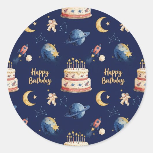 Sticker Rond Anniversaire Enfants Aventure Spatiale (Devant)