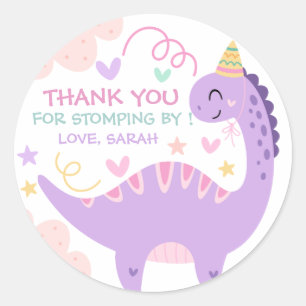Sticker Rond Anniversaire Enfants Dinosaure Violet Mignon