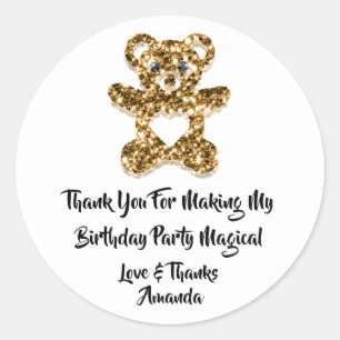 Sticker Rond Anniversaire Faveur Baby shower Coeur Bébé Ours Or