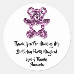 Sticker Rond Anniversaire Faveur Coeur pourpre Bébé Doux Ours