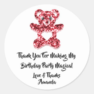 Sticker Rond Anniversaire FaveurRouge Parties scintillant Coeur