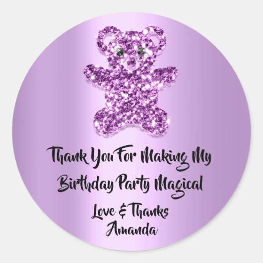 Sticker Rond Anniversaire Favoriser Parties scintillant Violet  (Devant)