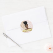 Sticker Rond Anniversaire, Femme noire, Feuille Tropicale Or, R (Enveloppe)