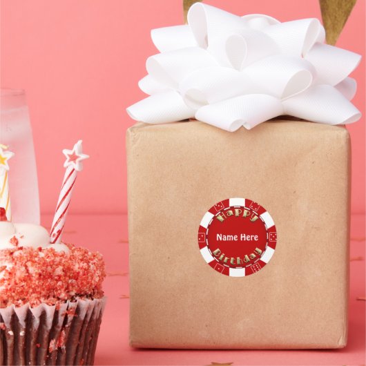 Sticker Rond Anniversaire fête ajouter âge poker puce autocolla (Fête)