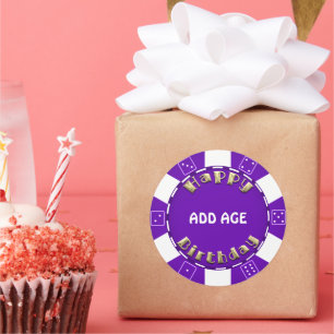Sticker Rond Anniversaire fête ajouter âge poker puce autocolla