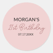 Sticker Rond Anniversaire Fête Blush Pink Nom mignon (Devant)