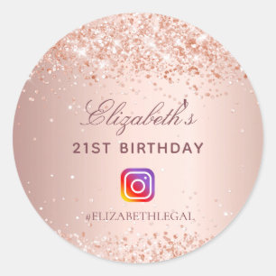 Sticker Rond Anniversaire fête blush rose parties scintillant I