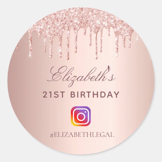 Sticker Rond Anniversaire fête blush rose parties scintillant I (Devant)