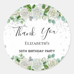 Sticker Rond Anniversaire fête floral argent parties scintillan