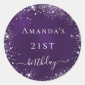 Sticker Rond Anniversaire fête violet argent nom de la parties  (Devant)