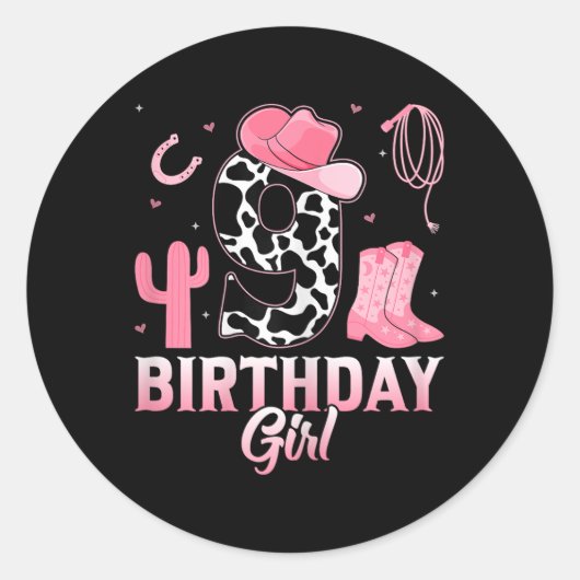 Sticker Rond Anniversaire Fille 9 ans Riding Cheval Cowgirl 9e (Devant)
