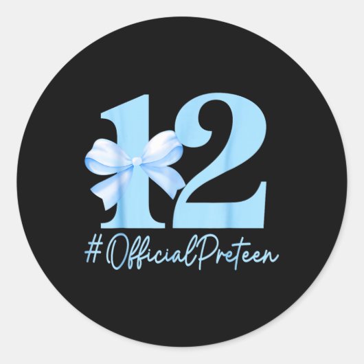 Sticker Rond Anniversaire Fille Bleue Coquette Bow 12 ans Offic (Devant)