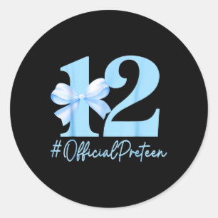 Sticker Rond Anniversaire Fille Bleue Coquette Bow 12 ans Offic
