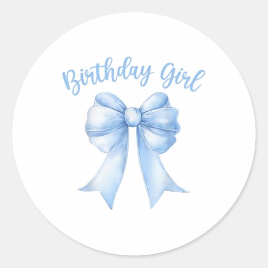 Sticker Rond Anniversaire fille mignonne Bleu Coquette Bow Y2k  (Devant)