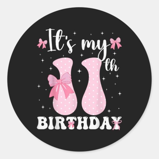 Sticker Rond Anniversaire Fille rose Coquette Bow 11 ans Aesth (Devant)