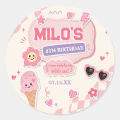 Sticker Rond Anniversaire Fille Rose Rétro (Devant)