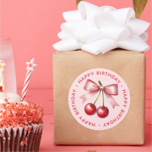Sticker Rond Anniversaire Fille Rose Rouge Coquette Cerise Prem