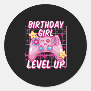 Sticker Rond Anniversaire Fille temps de monter le niveau jeu v