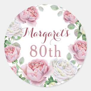 Sticker Rond Anniversaire floral de rose rose de pays de
