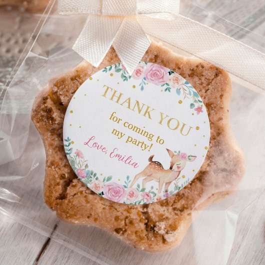 Sticker Rond Anniversaire floral rose cerf