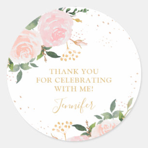 Sticker Rond Anniversaire Floral Rose Or