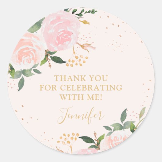 Sticker Rond Anniversaire Floral Rose Or (Devant)