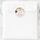 Sticker Rond Anniversaire floral rose violet élégant (Sac)