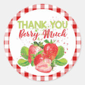 Sticker Rond Anniversaire fraise Thème Plaid Merci (Devant)