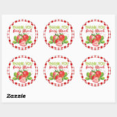 Sticker Rond Anniversaire fraise Thème Plaid Merci (Feuille)