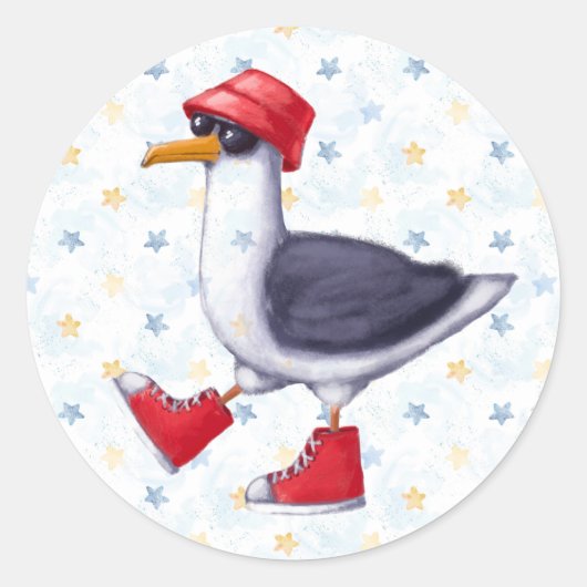 Sticker Rond Anniversaire Fun Jote Seagull Bird (Devant)