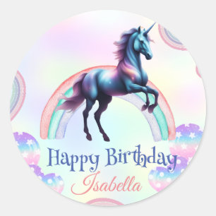 Sticker Rond Anniversaire galaxie arc-en-ciel unicorn Party for