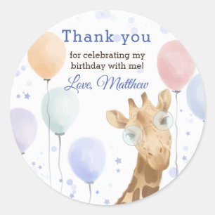 Sticker Rond Anniversaire Garçon Ballon Coloré Girafe Mignon