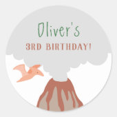 Sticker Rond Anniversaire Garçon Dinosaure Volcan (Devant)