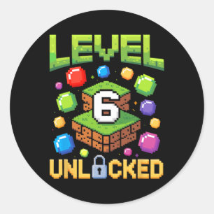 Sticker Rond Anniversaire Garçon Niveau 6 Déverrouillé 6e Anniv