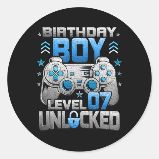 Sticker Rond Anniversaire Garçon Niveau 7 Déverrouillé Video Ga (Devant)
