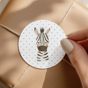 Sticker Rond Anniversaire Garçon Safari Jungle Bleu pois Zèbre